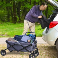 Collapsible Garden Cart Aosom Tailgate Wagon Heavy Duty All Terrain Cart Utility Car Tailgating Gear Wagon 265lbs Capacity Grey(m-3)