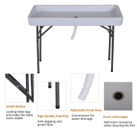 Outsunny Folding Table Fish Fillet Camping Picnic Outdoor Gardening Table w/ Sink - White(m-4)