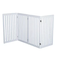 PawHut 36" x 80" Wooden Freestanding 4 Panel Expandable Pet Gate - White(m-1)