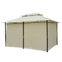 Outsunny 13" x 10" Outdoor Patio Gazebo 2-Tier Roof Pavilion Canopy Tent Steel with Curtains - Cream(m-7)