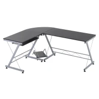 HOMCOM 67” Wood Steel Metal L Shaped Corner Computer Desk - Black(m-1)