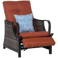 Outsunny Outdoor Patio Recliner with All Hand-Woven Wicker, Adjustable Lounge Chair w/ Cushions, Rust-Resistant Metal Frame for Backyard, Garden, Patio, Red(m-1)