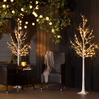 Outsunny 6' Lighted Birch Tree Set of 2, 88 Warm LED Lights, 8 Modes, Bendable Fairy Light Branches, Indoor Outdoor Home Decorations for Wedding, Christmas, Party(m-2)