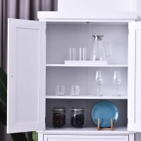 HOMCOM 72" H Traditional Colonial Freestanding Wood Kitchen Pantry with 1 Center Drawer and 2 Cabinets - White(m-9)