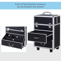 HOMCOM 23" Lockable Professional Rolling Cosmetic Makeup Train Case, Black(m-5)