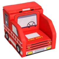 Qaba Kid's Sofa Chair Fire Truck Shape Storage Box 17" Multi Spandex Storage Sofa Chair - Fire Engine(m-2)