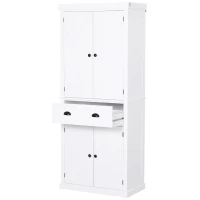 HOMCOM 72" H Traditional Colonial Freestanding Wood Kitchen Pantry with 1 Center Drawer and 2 Cabinets - White(m-13)