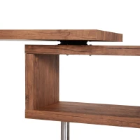 HOMCOM 75" 360 Degree Rotating Corner Computer Desk Modern L-Shaped Home Office Workstation with 2 Storage Shelves, Bookshelf, Walnut Brown(m-7)