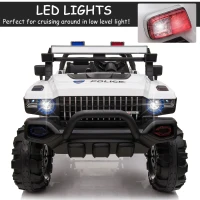 Aosom 12V Ride On Car 2- Seat Police Truck w/ Remote Control & 3 Speeds & LED Light Bar and Audio Input - White(m-5)