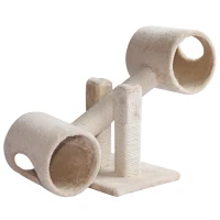 PawHut Cat Tree Tunnel Scratching Post Activity Furniture Teeter Totter - Beige(m-6)