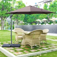 Outsunny 10' Hanging Tilt Offset Cantilever Patio Umbrella with 6-Level Adjustable Angle, Base Stand, UV Fighting Canopy, & 360° Rotation, Coffee(m-10)