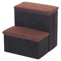 Open Box PawHut 2 Step Foldable Pet Stairs for Small Dogs  Suede Fleece  16" L x 16" H Black(m-1)