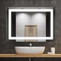 HOMCOM Touch Activated 27.5" Illuminated Bathroom Vertical Wall Mirror Outline LED Lights - Silver(m-7)