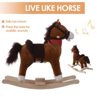 Qaba Kids Rocking Plush Horse Ride on Toy Sound Rocker w/Scarf - Brown(m-4)