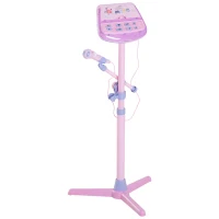 Qaba Kids Karaoke Machine Toy Play Set with Microphones & Adjustable Stand - Pink(m-1)