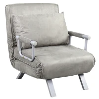 HomCom Single Person Folding 5 Position Steel Convertible Sleeper Bed Sofa Chair - Grey(m-2)