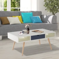 HomCom 40" Modern Wooden Coffee Table with Drawer - White / Blue Grey / Woodgrain(m-2)