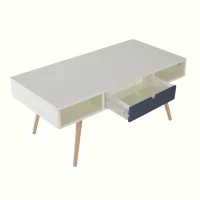 HomCom 40" Modern Wooden Coffee Table with Drawer - White / Blue Grey / Woodgrain(m-5)