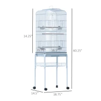 PawHut 63" Bird Cage Large Finch Parrot Conure Metal Wheels Play Top House Pet Supplies - White(m-3)