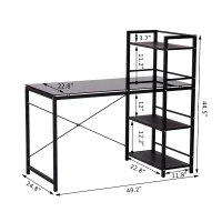 HomCom 50" Modern Office Desk With Storage Shelves Bookcase - Black(m-3)