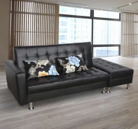 HomCom Faux Leather Convertible Sofa Sleeper Bed with Storage Ottoman - Black(m-3)