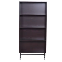HomCom 71" 4-Shelf Modern Open Wood Grain Bookcase with Metal Feet - Dark Coffee(m-3)