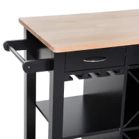 HomCom 44" Wooden Butcher Block Kitchen Island with Wine Rack - Black(m-10)
