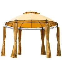 Outsunny 11.5' Metal Round Dome Patio Gazebo Soft Top with Privacy Curtains(m-1)