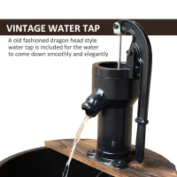 Outsunny 18" Old Fashion Wooden Water Barrel Fountain Outdoor Patio w/ Pump(m-5)