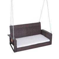 Outsunny 2-Person Outdoor Weather Resistant Garden Hanging Bench with Cushion - Dark Brown(m-2)