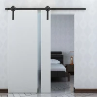 HomCom 6.6' Carbon Steel Industrial Wheel Sliding Interior Barn Door Hardware Kit - Frost Black(m-3)