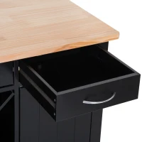 HomCom 44" Wooden Butcher Block Kitchen Island with Wine Rack - Black(m-9)
