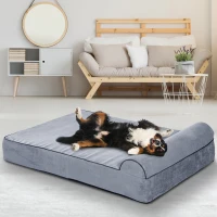PawHut Orthopedic 52" x 36" Suede Padded Pet Dog Bed  Memory Foam Bolster with Pillow - Grey with Navy Blue Liner(m-4)