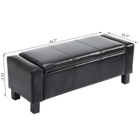 HomCom 42" Large Rectangular Faux Leather Ottoman Storage Bench with Hinged Top - Glossy Black(m-7)