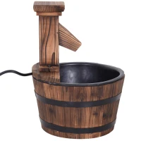 Outsunny Barrel Water Fountain Wood Garden Decor Metal Rustic Outdoor Pump with Flower Planter(m-4)