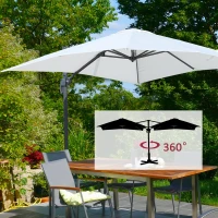 Outsunny 8ft x 8ft Square Offset 360 Cantilever Market Patio Umbrella with Cross Base Off White(m-2)