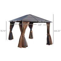 Outsunny 10'x12' Hardtop Gazebo with Mesh Curtains & Steel Slat Canopy, Outdoor Shelter for Patio, Garden, Brown(m-2)