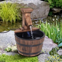 Outsunny Barrel Water Fountain Wood Garden Decor Metal Rustic Outdoor Pump with Flower Planter(m-2)