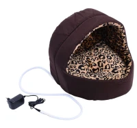 Pawhut Hooded Indoor Electric Heated Round Dog Pet Bed - Brown(m-3)