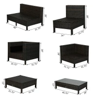 Outsunny 9 Piece Rattan Sectional Wicker Patio Sofa Set Outdoor Seating Furniture(m-3)