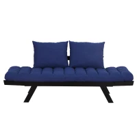 HomCom Single Person Convertible Bed Chaise Lounge Couch Adjustable Padded Lightweight - Blue and Black(m-7)