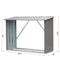 Outsunny 85" Steel Sturdy Firewood Covered Shed Storage Rack - Gray(m-3)