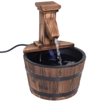Outsunny Barrel Water Fountain Wood Garden Decor Metal Rustic Outdoor Pump with Flower Planter(m-3)