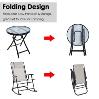 Outsunny Outdoor Sling Mesh Lounger Folding Rocking Chair Patio Table Seating Set - Cream White(m-5)