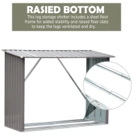 Outsunny 85" Steel Sturdy Firewood Covered Shed Storage Rack - Gray(m-5)
