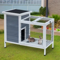 PawHut 36" Raised Outdoor Weatherproof Metal Wire and Wooden Rabbit Hutch Bunny Guinea Pig Cage with Enclosed Run(m-3)
