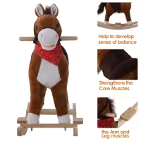 Qaba Kids Rocking Plush Horse Ride on Toy Sound Rocker w/Scarf - Brown(m-5)