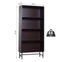 HomCom 71" 4-Shelf Modern Open Wood Grain Bookcase with Metal Feet - Dark Coffee(m-7)