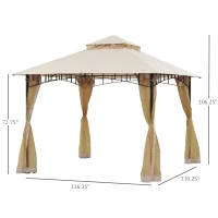 Outsunny 10x10 Outdoor Gazebo Canopy with Mesh Netting, Beige - Elegant Metal Patio Shelter for Garden & Backyard(m-2)