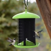 PawHut Triple Chamber Outdoor No Mess Bird Feeder Squirrel Proof - Lime Green / Black(m-2)